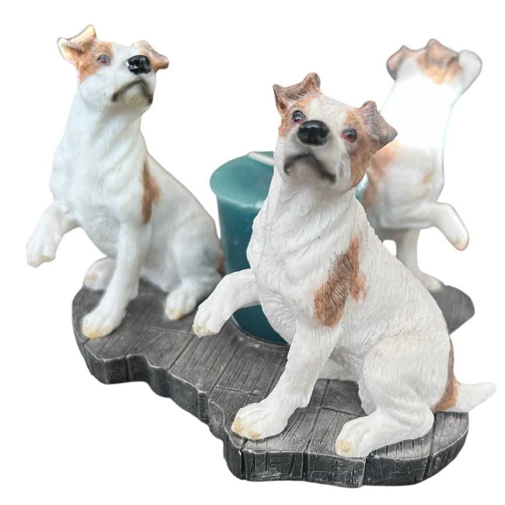 Jack Russell Terrier Dog Candle Holder Figurine 3 Dogs Around Tealight 4”